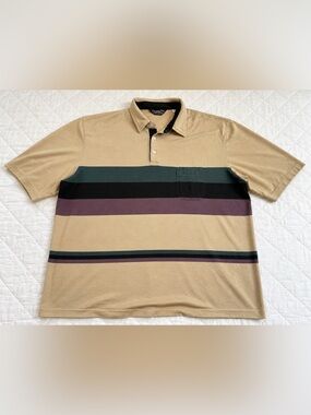 Vintage Christian Dior Monsieur Striped Polo Shirt 2XLT Tall Beige​